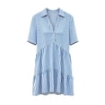 thumbnail image 7 of ClodeEU Women's Collared V Neck Short Sleeve Striped Shirt Dress,Casual Button Cute Mini Dress Light Blue-Striped,Women's Plus XXL, 7 of 7