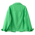 thumbnail image 3 of Huesdet Women's Embroidered Denim Jean Jacket for Women Fashion Solid Oversized Long Sleeve Button Up Shacket Jacket Coat with Pockets(Green,M), 3 of 5
