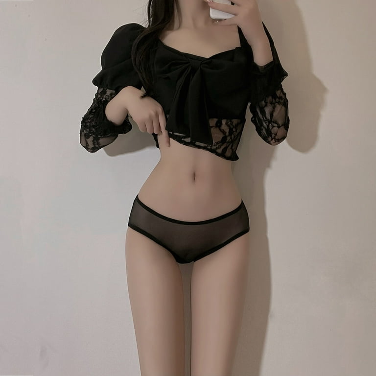 Women Panties Tummy Control Transparent Lace Floral Thong Thong High Waist  Hollow Out Low Waisted Underwear