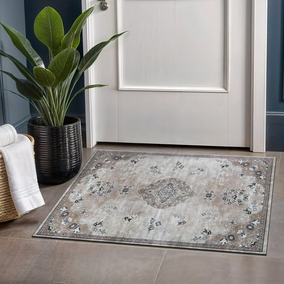 Beverly Rug Machine Washable Easy Cleaning Indoor Non-Slip Rugs Beige / Brown 2'x3'