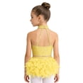 thumbnail image 5 of TiaoBug Kids Girls Dance Outfit 2-Piece Rhinestones Crop Top and Feather Tassel Skirt Latin Jazz Dancewear Yellow 6, 5 of 6