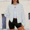 thumbnail image 2 of DHFJKG Womens Knit Sweater Cropped Cardigan Striped Button Front Winter Warm Soft Crop Jacket For Cold Weather Cozy Coat, 2 of 4
