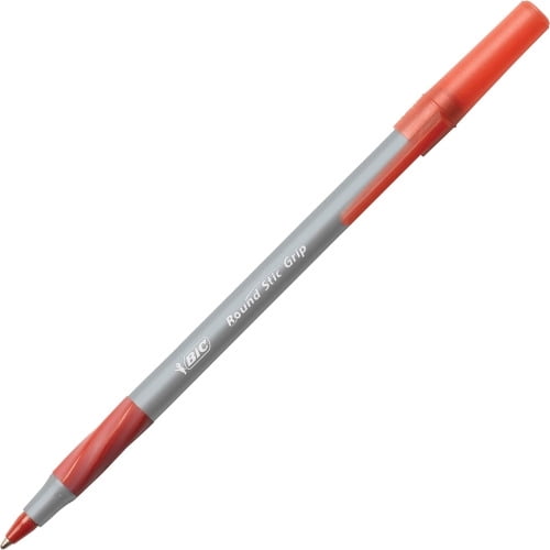 BIC Round Stic Grip Ballpoint Pen Medium Pen Point - Red - Frost Barrel - 12 / Dozen