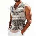 thumbnail image 2 of BaoFuBaoMei Sweater Vest Men Knitted Big and Tall V Neck Ribbed Trim Sleeveless Sweater Stripe Jacquard Fall Tops, 2 of 6