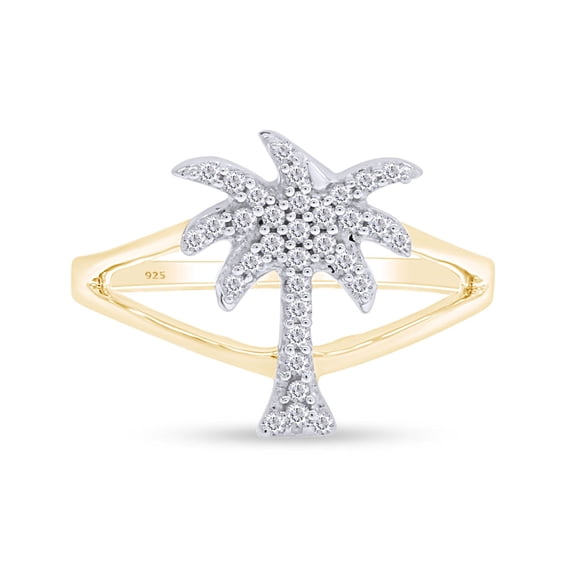 AFFY White Cubic Zirconia Palm Tree Shape Band Ring In 14k Yellow Gold Over Sterling Silver