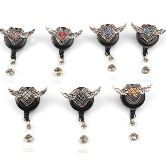 DECORNIJIA ID Card Holder Clip Rotatable Badge Reel Pink 1Set