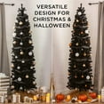 thumbnail image 4 of Artificial Pencil Christmas Tree, Seizeen 7.5ft Slim Fir Xmas Tree, Black Halloween Tree with Foldable Metal Stand and 1,000 Branch Tips, for Holiday Carnival Party Decoration, L0038, 4 of 10