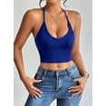 thumbnail image 6 of Womens Spaghetti Strap V-Neck Ribbed Tank Tops for Women 2025 Slim Fitted Soft Camisole Basic Layering Shirts Blue S, 6 of 7