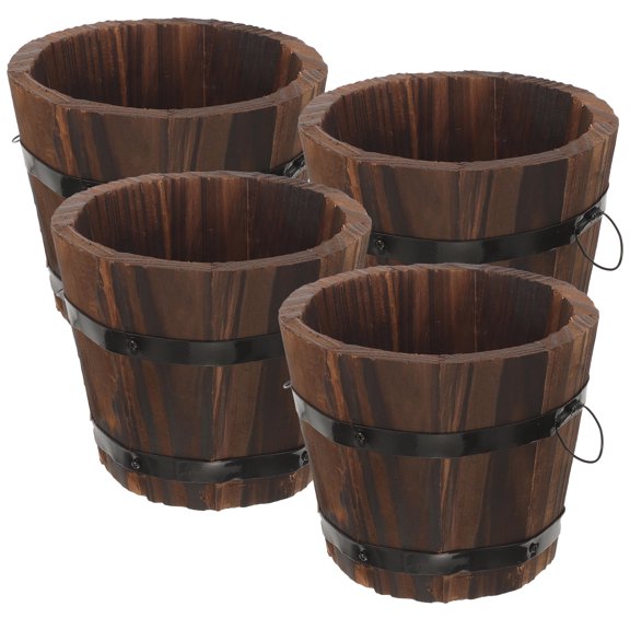 Beaupretty 4Pcs Round Wood Plant Containers for Home Garden Vegetable and Flower Use