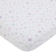 Little Love by NoJo Shine On My Love Fitted Crib Sheet, Pink, Lavender Stars, Infant Girl
