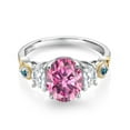thumbnail image 2 of Gem Stone King 925 Silver and 10K Yellow Gold 3-Stone Ring Oval Pink and White Moissanite (2.51 Cttw, Size 6), 2 of 3
