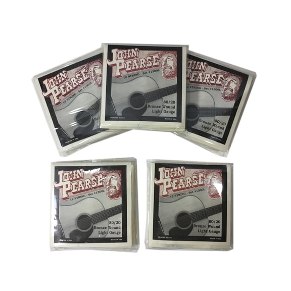 John Pearse Guitar Strings 5 Pack 12 String Set Bronze Wound LIght Gauge 1300L