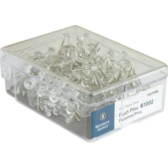 Business Source 1/2" Head Push Pins - 0.50" Head - 100 / Box - Clear | Bundle of 2 Boxes