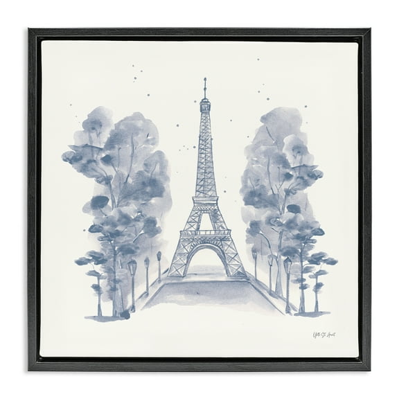 Stupell Industries Eiffel Tower Watercolor Buildings & Architecture Painting Black Floater Framed Canvas Art Print Wall Art, 18 x 18