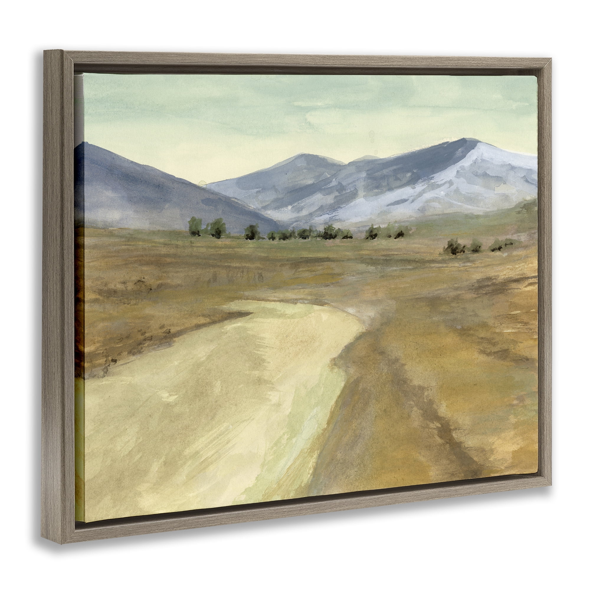 Stupell Industries Distant Desert Mountains Landscape & Nature Painting Brown Floater Framed Canvas Art Print Wall Art, 21 x 17