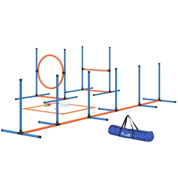 5-Piece Dog Agility Training Equipment Set, Adjustable Orange PE Jump Bars & Weave Poles for Indoor/Outdoor Exercise, Portable Obstacle Course Kit with Carry Bag for All Breeds
