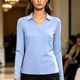 thumbnail image 7 of Tqcoqu Women's Solid Collared V Neck Long Sleeve Polos Shirts,Soft Casual Work Office Basic Pullover Tops,Blue Women's S-XXL, 7 of 7