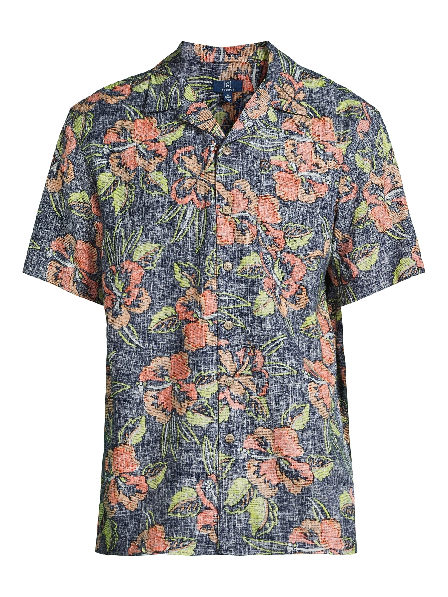 George Men's & Big Men's Short Sleeve Linen Blend Button-Up Camp Shirt, Sizes S-3XL