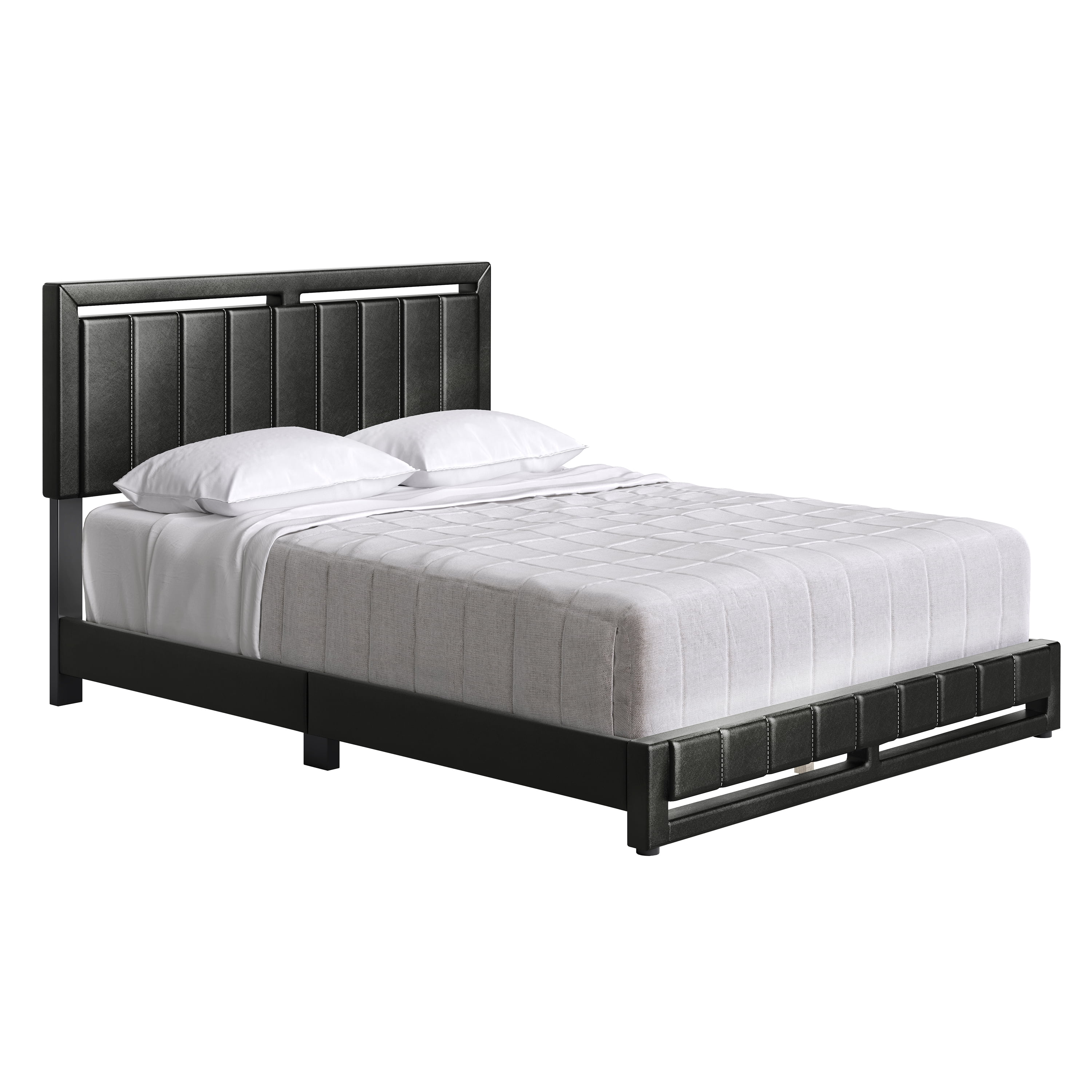 Boyd Sleep Beaumont Black Faux Leather Full Size Fully Upholstered Platform Bed Frame with Adjustable Headboard