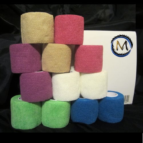 MEDca Self Adherent Cohesive Wrap Bandages with Strong Elastic and Colorful First Aid Tape for Sprain Swelling and Soreness | Rainbow package of 12 - 2 of Each Color