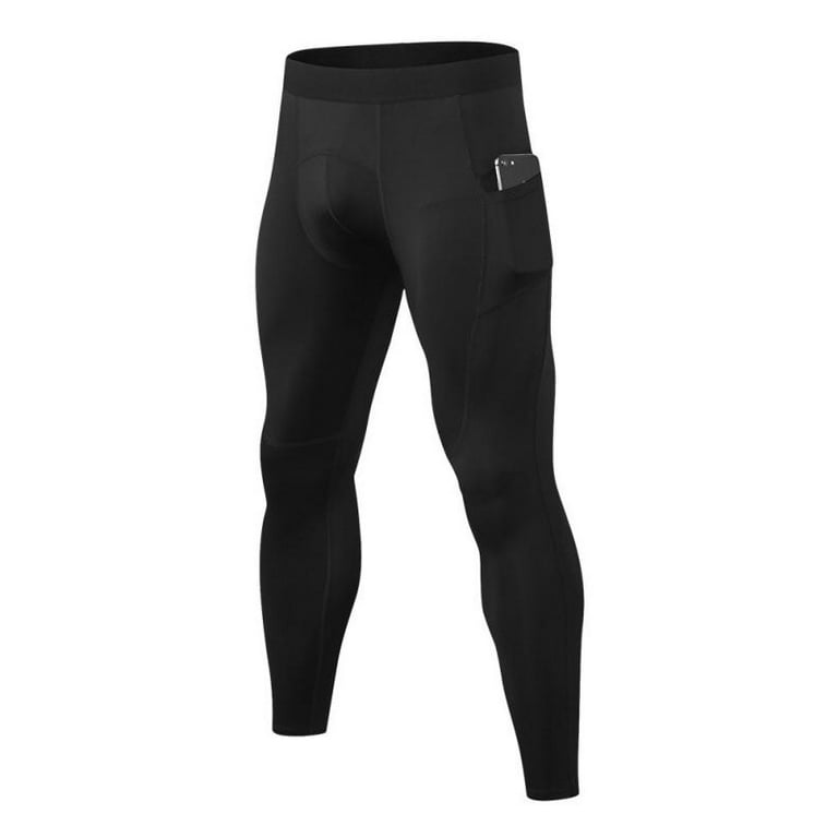 Men's Compression Pants Men Leggings Pocket Running Tights Athletic Base  Layer,High Waist Elastic Quick-drying Athletic Leggings Cool Dry Workout  Jogging Tights,XS-XL Black 