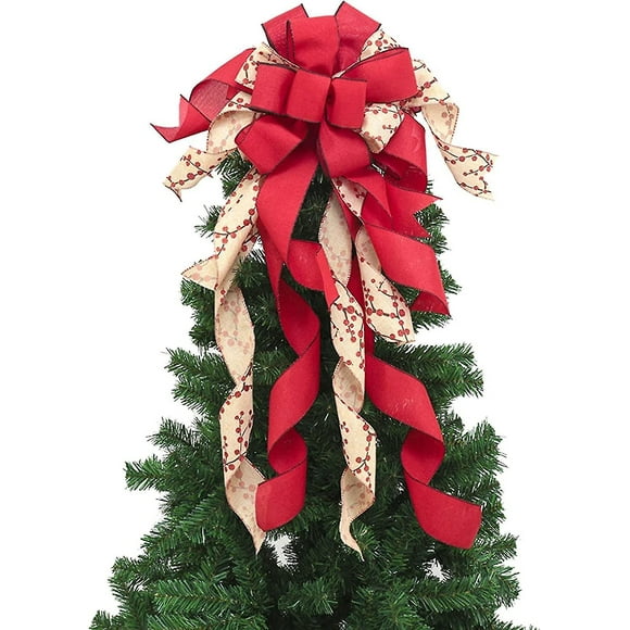 Red Plaid Burlap Christmas Tree Decoration Large Bow Christmas Tree Decoration For Indoor Or Outdoor