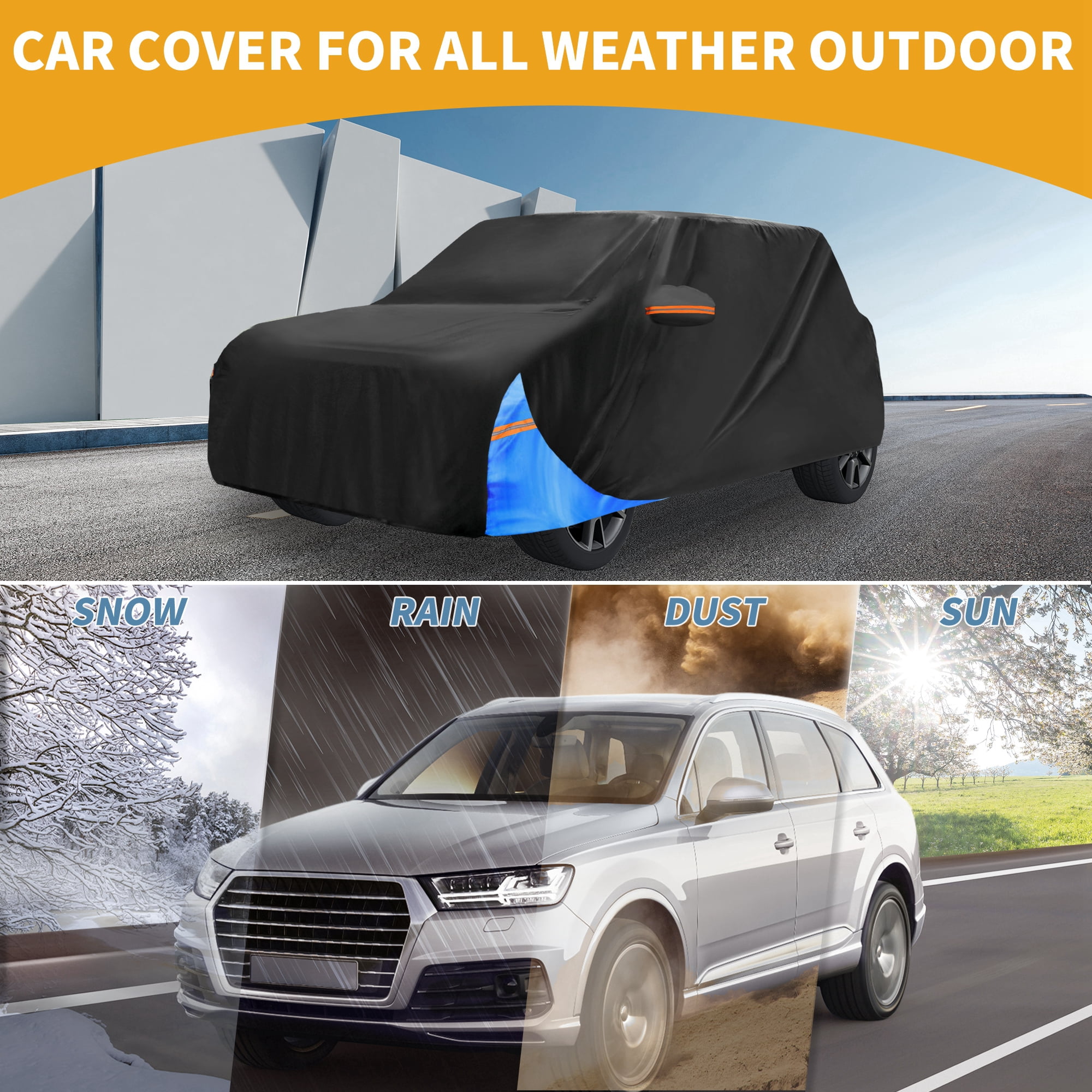 Unique Bargains Car Cover for Mini Cooper 4DR 210D-PU Black Blue with Right Zipper