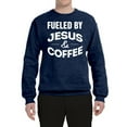 thumbnail image 2 of Fueled by Jesus and Coffee Funny Christian | Mens Inspirational/Christian Crewneck Graphic Sweatshirt, Vintage Heather Navy, Large, 2 of 3