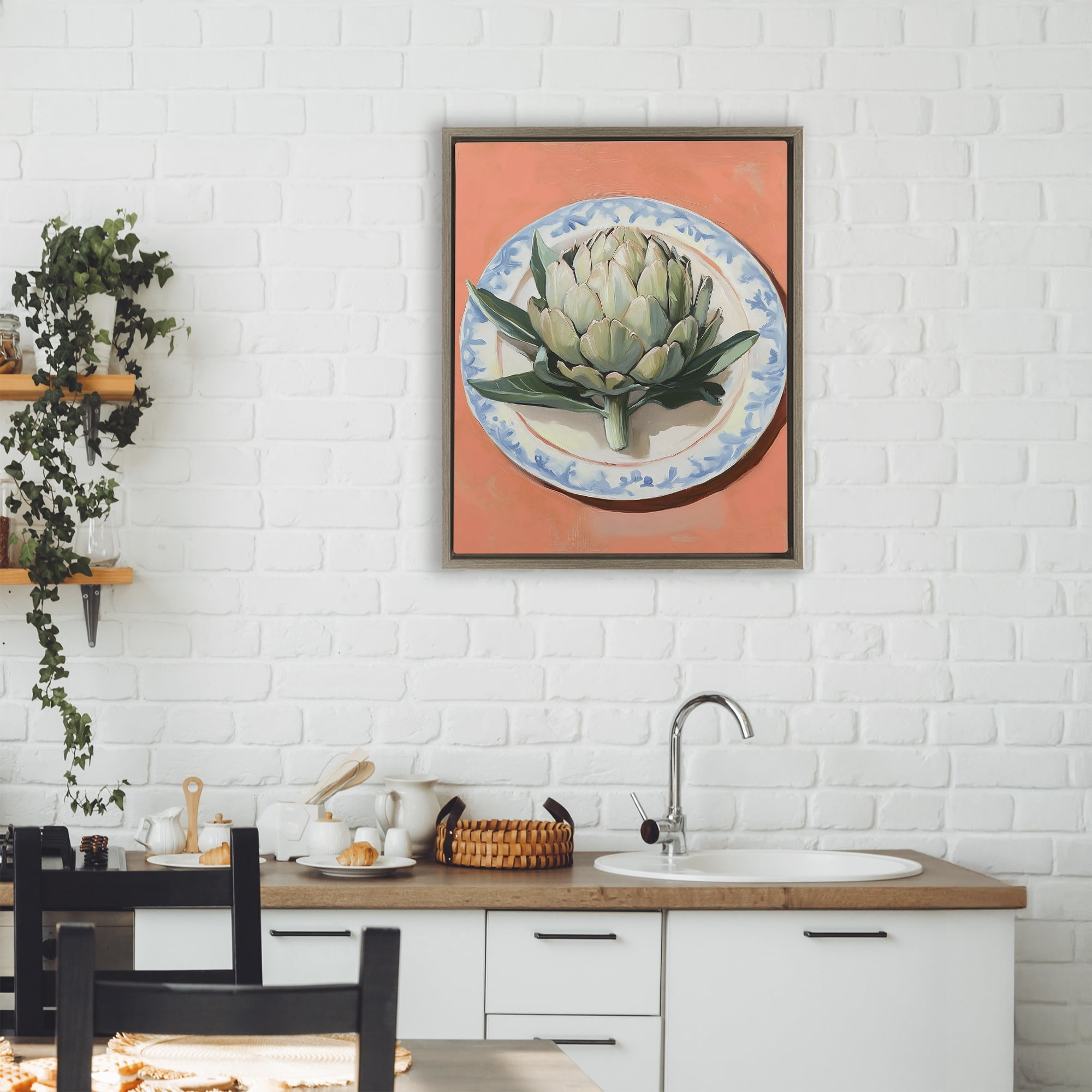 Stupell Industries Retro Artichoke over Orange Brown Framed Floater Canvas Wall Art, design by The Prints Vibe