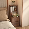 thumbnail image 5 of Yoneston Stoage Nightstand with Charging Station and Removable Smart LED Night Light, Modern Tall Bedside Table with Open Shelves and Drawers, Brown Teak, 5 of 8