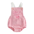 thumbnail image 3 of Xudanell Girl Summer Clothes Aunties Bestie/Daddys Girl Embroidery Romper Backless Bodysuit Corduroy Overalls(Pink, 3-6 Months), 3 of 6