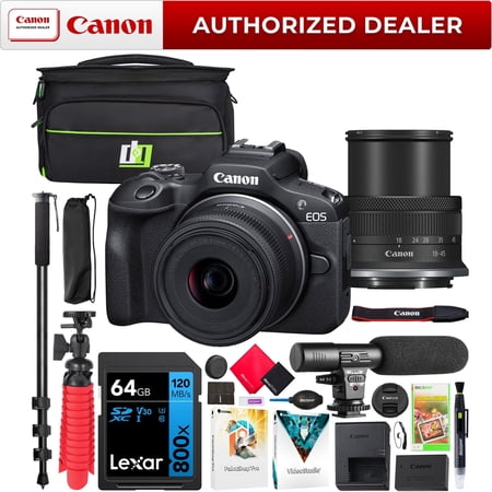 Canon EOS R100 Digital Camera, 3", Mirrorless with RF-S 18-45mm Zoom Lens Kit 24.1 MP SDXC