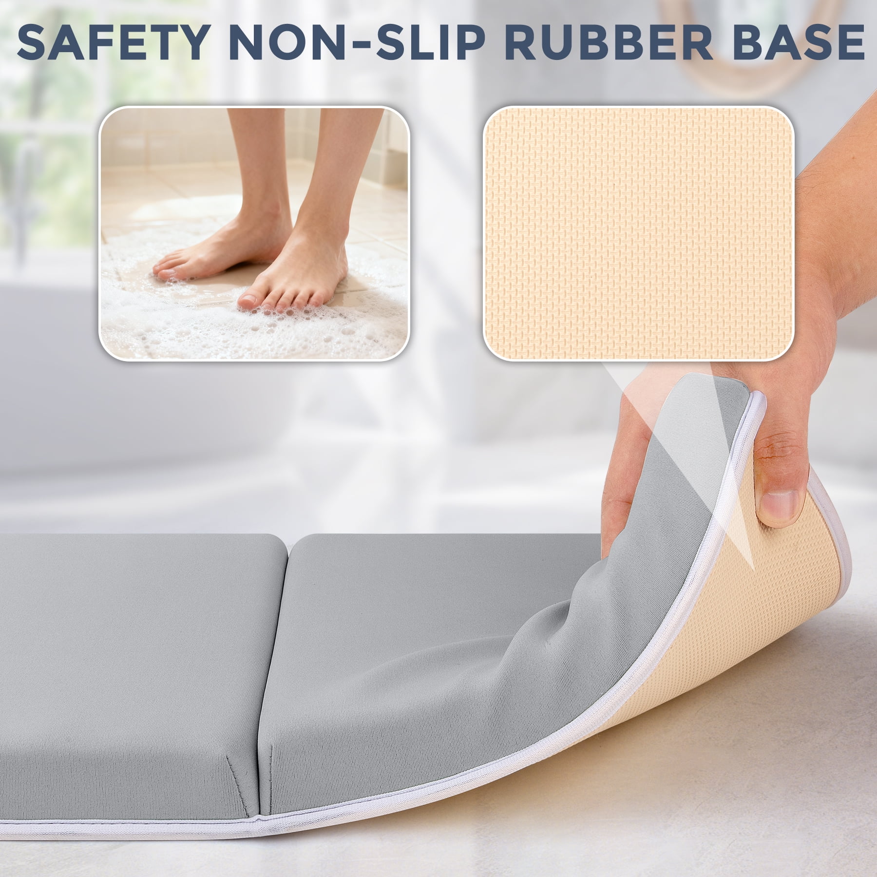 ACGROW Bath Kneeler and Elbow Rest Pad Set - 1.5" Thick Baby Bath Kneeler Pads with Toys Organizer, Anti-Slip Cozy Knee & Arm Support Bathtub Mat, Quick Dry Kneeling Pad for Baby Bath Time Gray