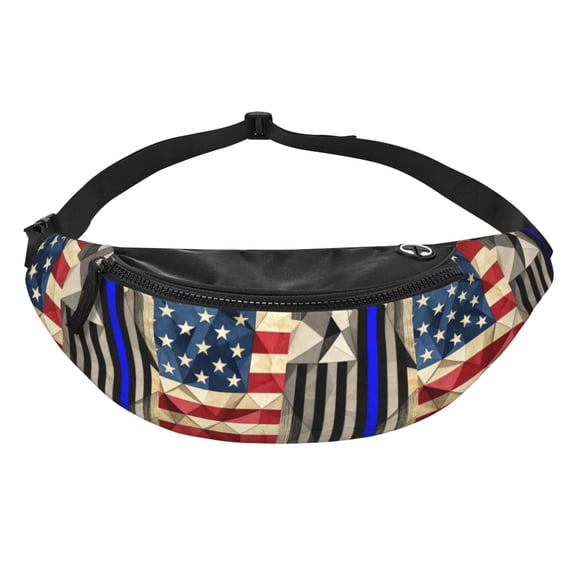 America Thin Blue Line Flag Fanny Pack Casual Hands-Free Wallets Waist Pack Phone Bag Carrying All Phones