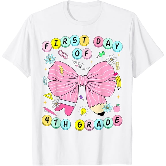 First Day Of 4Th Grade Girls Coquette Back To School T-Shirt Size S-5XL