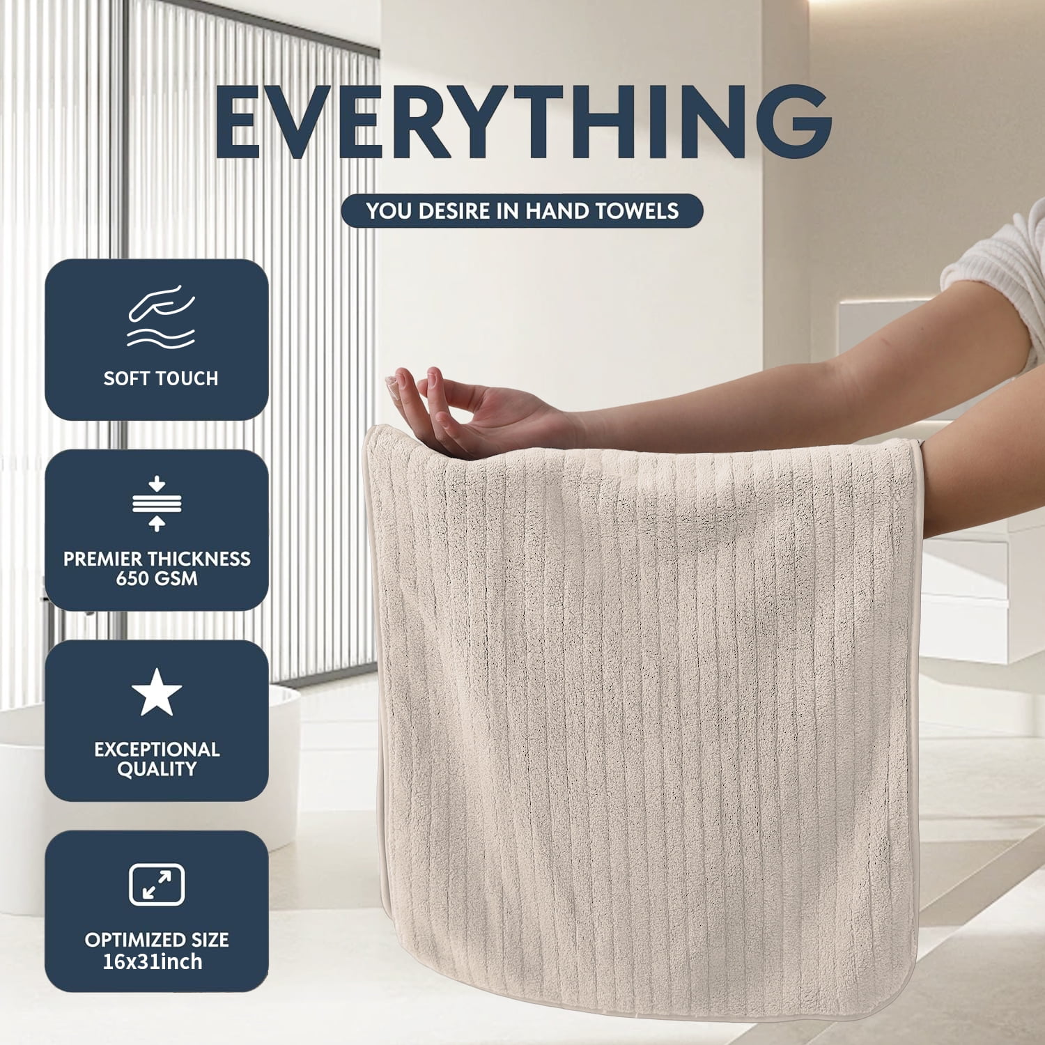 Covina Home 12 Pack Camel Hand Towel Set, Oversized Ultra Soft Microfiber Bathroom Bath Hand Towel Set Adult Luxury Lightweight Cozy Collection