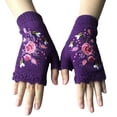 thumbnail image 3 of CUZIBR Ski Gloves Crochet Flower Embroidery Knitted Fingerless Mittens Cozy Soft Warm Glove For Cycling Running Outdoor Activities, 3 of 3