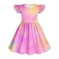 thumbnail image 7 of TGSLY Tween Girls Summer Bubble Dress Ruffle Sleeve Casual Tie Dye Gradient Color Printed Elegant Party Princess Swing Beach Midi Dresses B-Pink 3-4 Years, 7 of 7