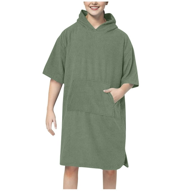 Womens Bathrobes Long Hooded Cape Pocket Solid Color Long Sleeve