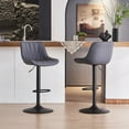 thumbnail image 3 of YOUNIKE Bar Stools Set of 2, Swivel Upholstered Barstools, Adjustable Height Counter Stools, Faux Leather Padded Bar Chairs, Metal Frame, Gray Purple, 3 of 16