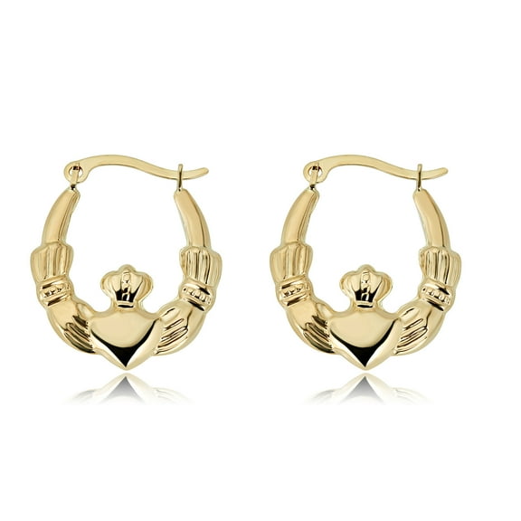 AVORA 14K Yellow Gold Polished Irish Claddagh Hoop Earrings