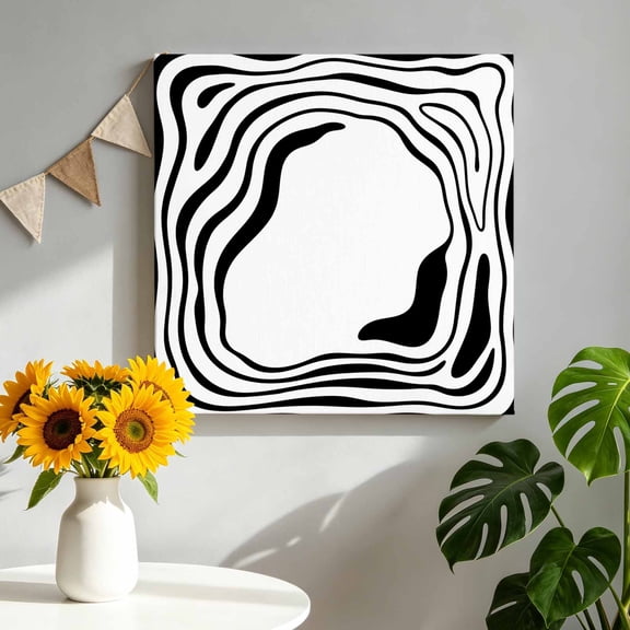 Canvas Wall Art Abstract Fluid Pattern Canvas Art Print Modern Minimalist Black White Ripple Frame Pictures Wall Decor for Living Room Artwork Decorations Stretched Framed Ready to Hang 12"x12"