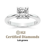 1 Carat IGI Certified Cushion Shape Lab Grown Diamond Engagement Ring | 14K White Gold | Azalea Classic Solitaire Diamond Ring | FG-VS1-VS2 Quality Friendly Diamonds