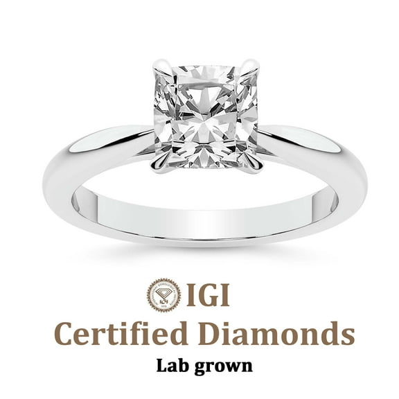 1 Carat IGI Certified Cushion Shape Lab Grown Diamond Engagement Ring | 14K White Gold | Azalea Classic Solitaire Diamond Ring | FG-VS1-VS2 Quality Friendly Diamonds