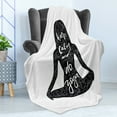 thumbnail image 4 of Keep Calm Soft Flannel Fleece Blanket, Do Yoga Words in Girl Shape in Lotus Pose with Swirls and Calligraphy Art Text, Cozy Plush for Indoor and Outdoor Use, 60" x 80", Black White, by Ambesonne, 4 of 5