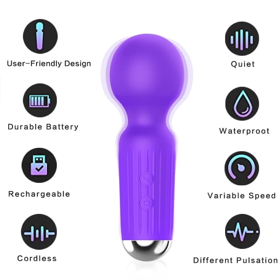 Artrylin Mini Wand Massager, Small Cordless Hand-held Massager, Quiet Waterproof Massager, Rechargeable Personal Massager for Neck Shoulder Back Body, Purple