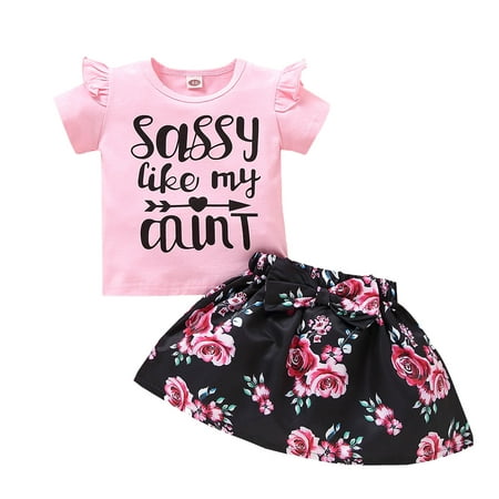 

Toddler Baby Girls Letter Printed Tops+Sunflower Floral Skirts Outfits For 2-3 Years