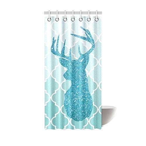 Zhanzzk Glitter Deer Head In Teal Moroccan Tile Quatrefoil Shower Curtain Polyester Fabric Bathroom Decorative Size 36x72 Inches Com Zhanzzk Glitter Deer Head In Teal, Quatrefoil Shower Curtain Teal