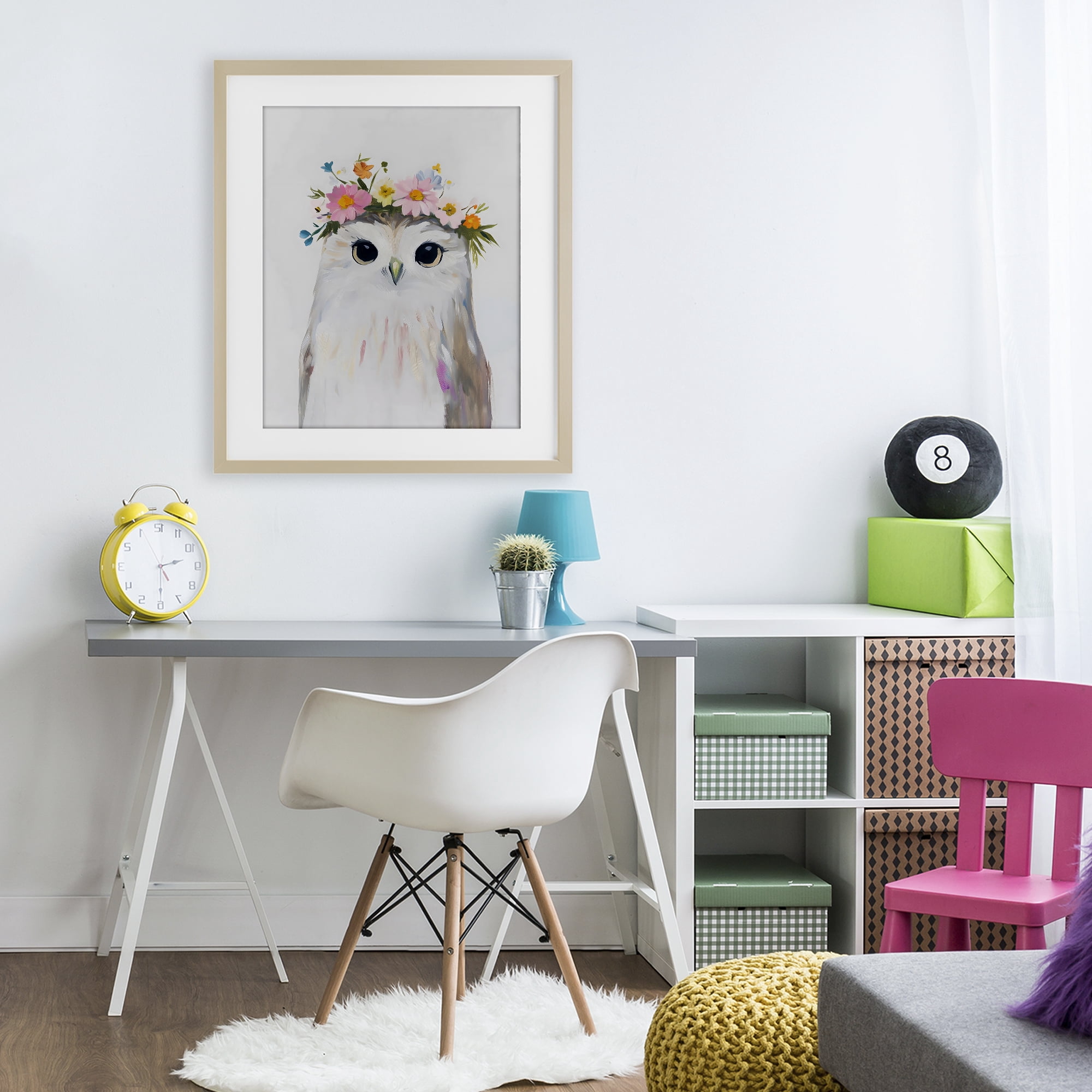 Stupell Industries Flower Crown Owl Birch Framed Print Under Glass, design by The Prints Vibe