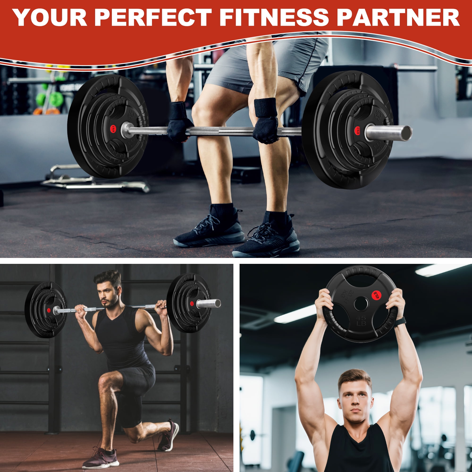 FlexWave Olympic Weight Plate Set 85LB–135LB, 2-Inch Rubber Coated Cast Iron Plates for Barbell, Home Gym Strength Training
